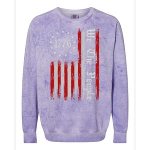 We The People 1776 Distressed USA American Flag Colorblast Crewneck Sweatshirt