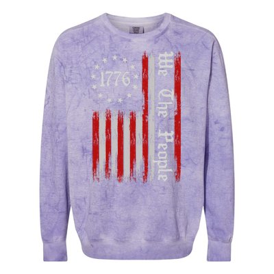 We The People 1776 Distressed USA American Flag Colorblast Crewneck Sweatshirt