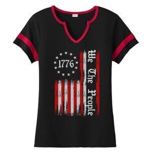 We The People 1776 Distressed USA American Flag Ladies Halftime Notch Neck Tee