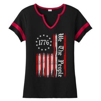 We The People 1776 Distressed USA American Flag Ladies Halftime Notch Neck Tee