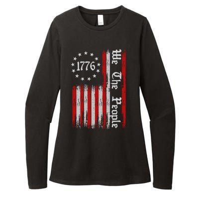 We The People 1776 Distressed USA American Flag Womens CVC Long Sleeve Shirt