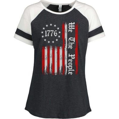 We The People 1776 Distressed USA American Flag Enza Ladies Jersey Colorblock Tee