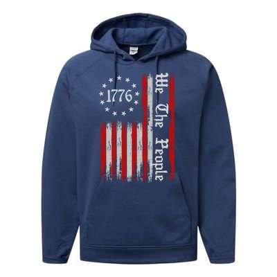 We The People 1776 Distressed USA American Flag Performance Fleece Hoodie