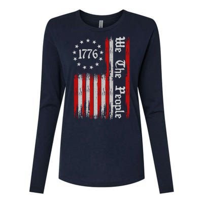 We The People 1776 Distressed USA American Flag Womens Cotton Relaxed Long Sleeve T-Shirt