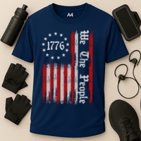 We The People 1776 Distressed USA American Flag Cooling Performance Crew T-Shirt