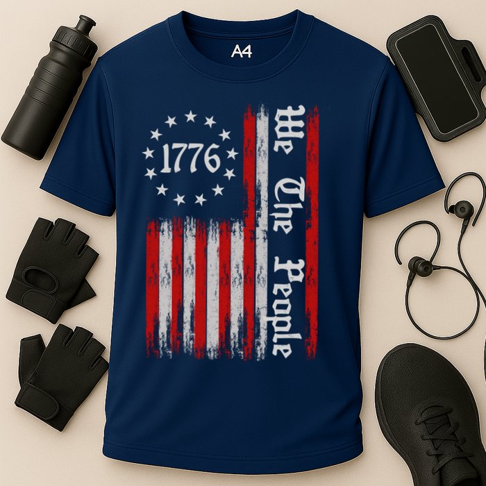 We The People 1776 Distressed USA American Flag Cooling Performance Crew T-Shirt