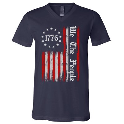 We The People 1776 Distressed USA American Flag V-Neck T-Shirt