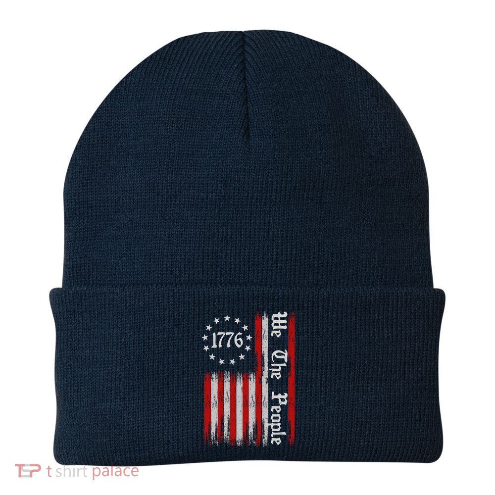 We The People 1776 Distressed USA American Flag Beanie