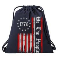 We The People 1776 Distressed USA American Flag Drawstring Bag