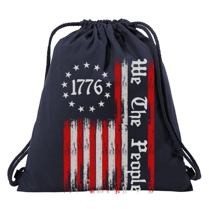 We The People 1776 Distressed USA American Flag Drawstring Bag