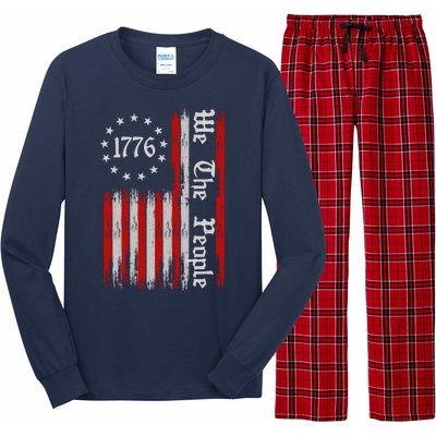 We The People 1776 Distressed USA American Flag Long Sleeve Pajama Set