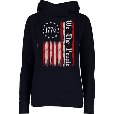 We The People 1776 Distressed USA American Flag Womens Funnel Neck Pullover Hood