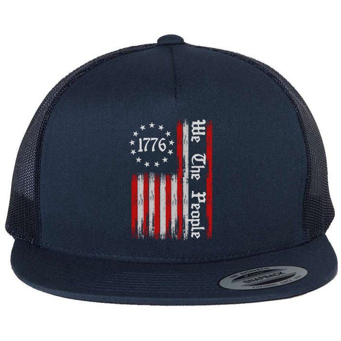 We The People 1776 Distressed USA American Flag Flat Bill Trucker Hat