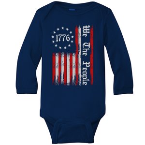 We The People 1776 Distressed USA American Flag Baby Long Sleeve Bodysuit