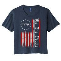 We The People 1776 Distressed USA American Flag Women's Crop Top Tee