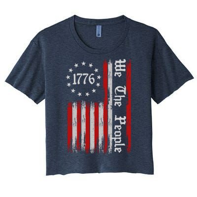 We The People 1776 Distressed USA American Flag Women's Crop Top Tee