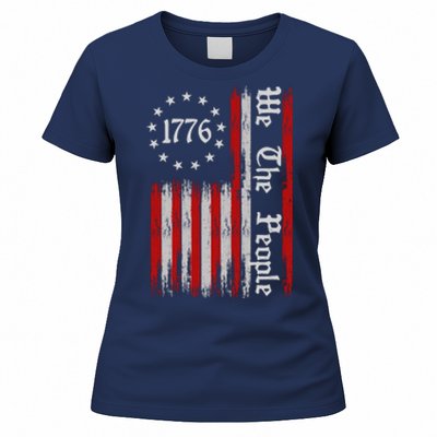 We The People 1776 Distressed USA American Flag Women's T-Shirt