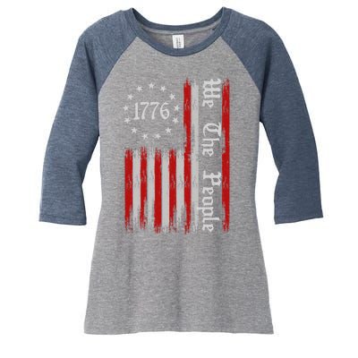 We The People 1776 Distressed USA American Flag Women's Tri-Blend 3/4-Sleeve Raglan Shirt