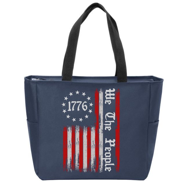 We The People 1776 Distressed USA American Flag Zip Tote Bag