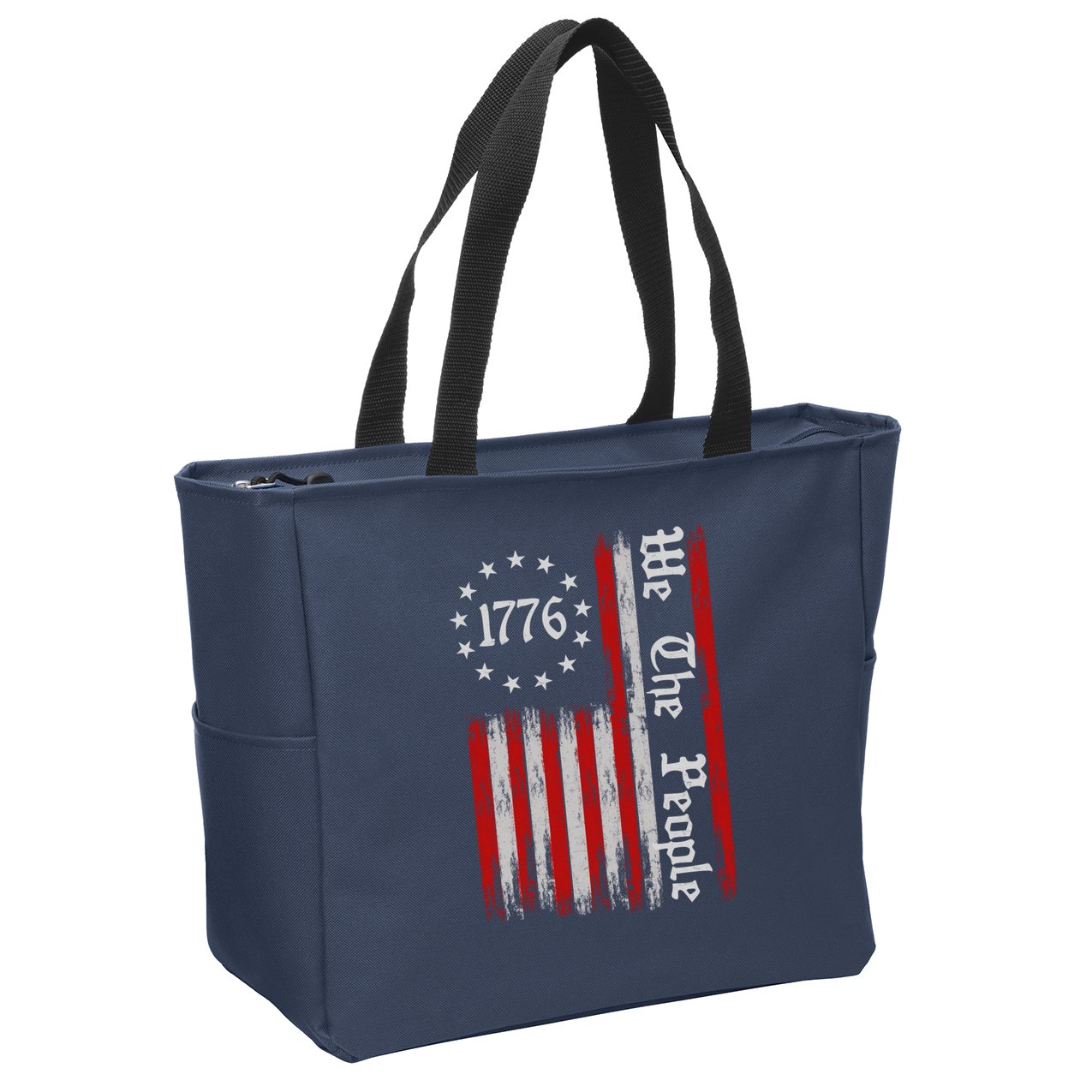 We The People 1776 Distressed USA American Flag Zip Tote Bag