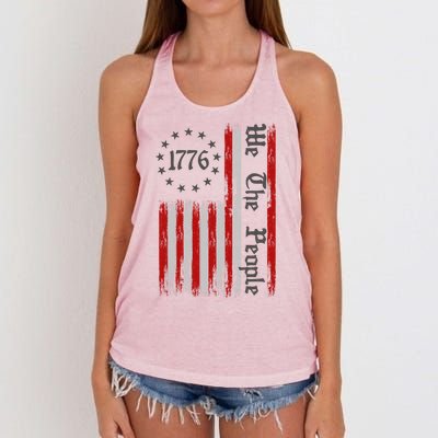 We The People 1776 Distressed USA American Flag Women's Knotted Racerback Tank