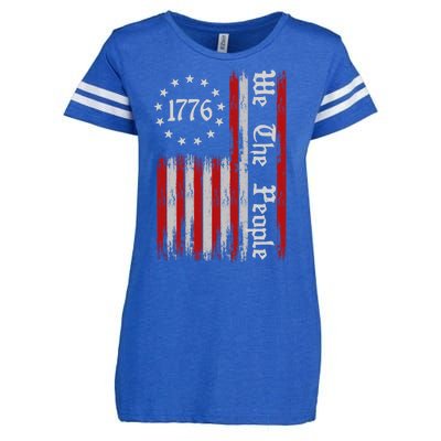 We The People 1776 Distressed USA American Flag Enza Ladies Jersey Football T-Shirt