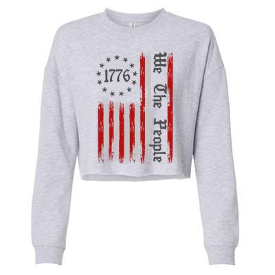 We The People 1776 Distressed USA American Flag Cropped Pullover Crew