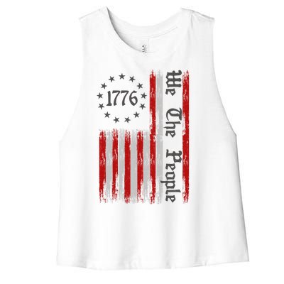 We The People 1776 Distressed USA American Flag Women's Racerback Cropped Tank