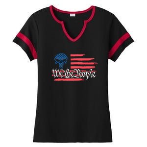 We The People US Flag Skull Ladies Halftime Notch Neck Tee