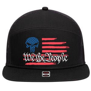 We The People US Flag Skull 7 Panel Mesh Trucker Snapback Hat