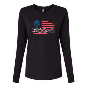 We The People US Flag Skull Womens Cotton Relaxed Long Sleeve T-Shirt