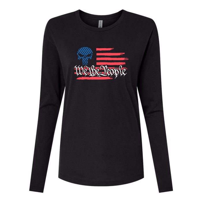 We The People US Flag Skull Womens Cotton Relaxed Long Sleeve T-Shirt