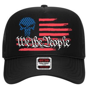 We The People US Flag Skull High Crown Mesh Back Trucker Hat