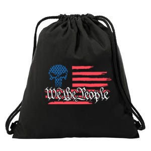 We The People US Flag Skull Drawstring Bag