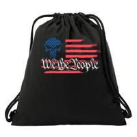 We The People US Flag Skull Drawstring Bag