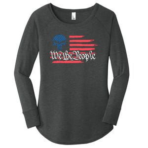 We The People US Flag Skull Women's Perfect Tri Tunic Long Sleeve Shirt