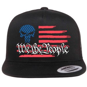 We The People US Flag Skull Flat Bill Trucker Hat