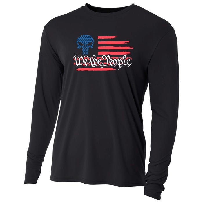 We The People US Flag Skull Cooling Performance Long Sleeve Crew