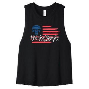 We The People US Flag Skull Women's Racerback Cropped Tank