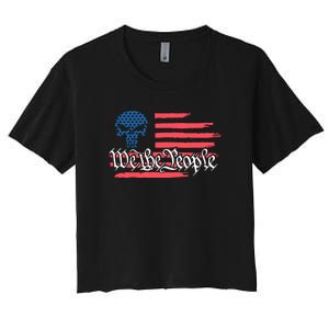 We The People US Flag Skull Women's Crop Top Tee