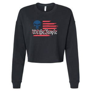 We The People US Flag Skull Cropped Pullover Crew