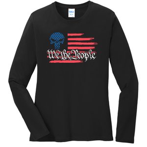 We The People US Flag Skull Ladies Long Sleeve Shirt