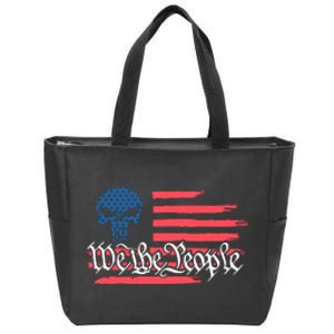 We The People US Flag Skull Zip Tote Bag