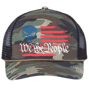 We The People US Flag Skull Retro Rope Trucker Hat Cap