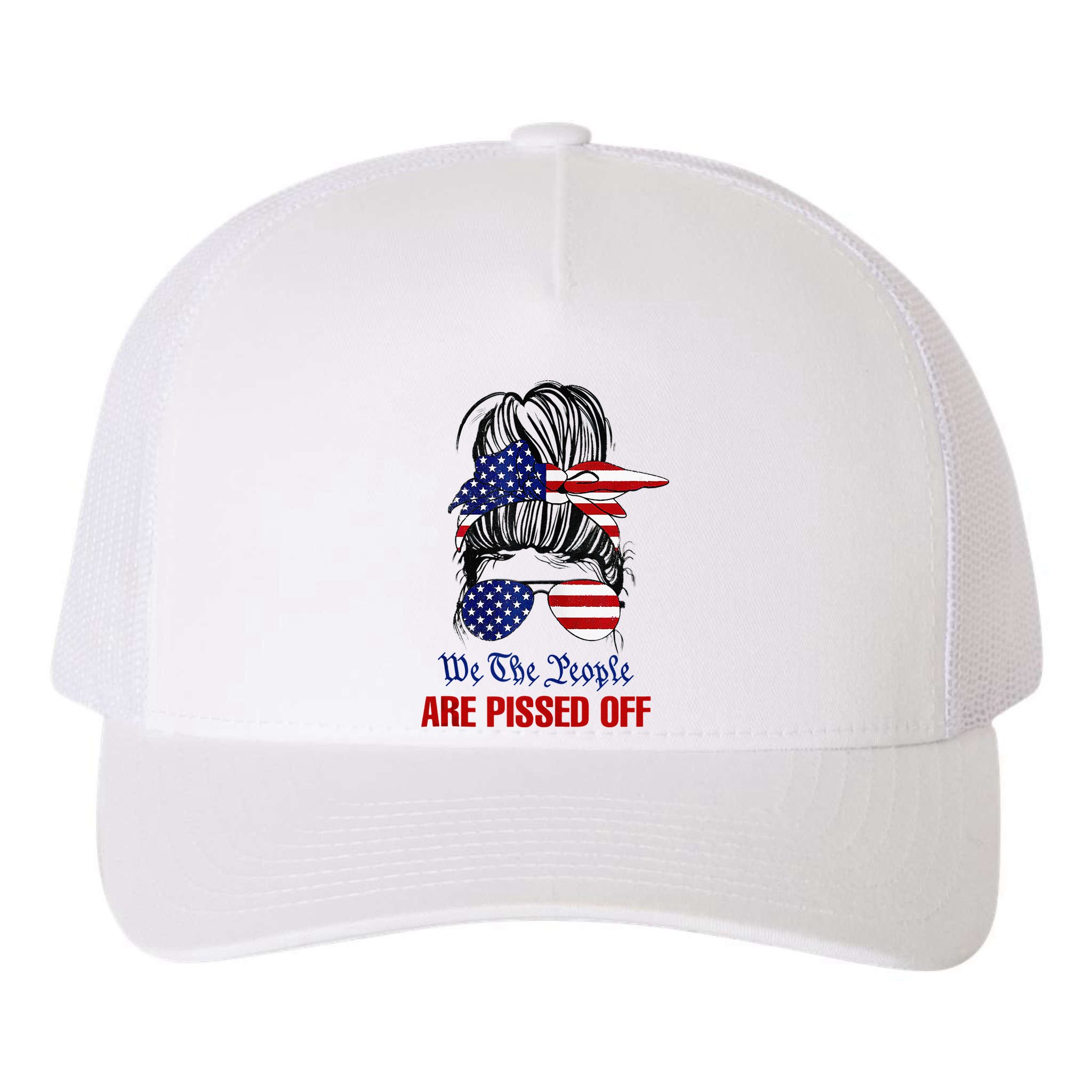 We The People Are Pissed Messy Bun Hair Yupoong Adult 5-Panel Trucker Hat