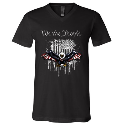 We The People Patriotic Eagle American Flag 4th July V-Neck T-Shirt