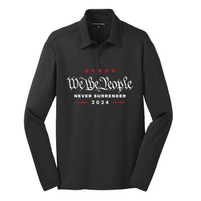 We The People Never Surrender 4th Of July 2024 Usa Maga Gift Silk Touch Performance Long Sleeve Polo