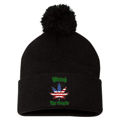 Weed The People Marijuana Usa Flag Funny Pom Pom 12in Knit Beanie