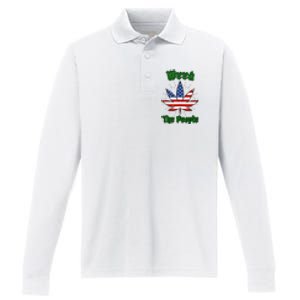 Weed The People Marijuana Usa Flag Funny Performance Long Sleeve Polo