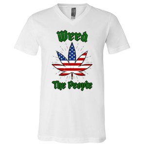 Weed The People Marijuana Usa Flag Funny V-Neck T-Shirt